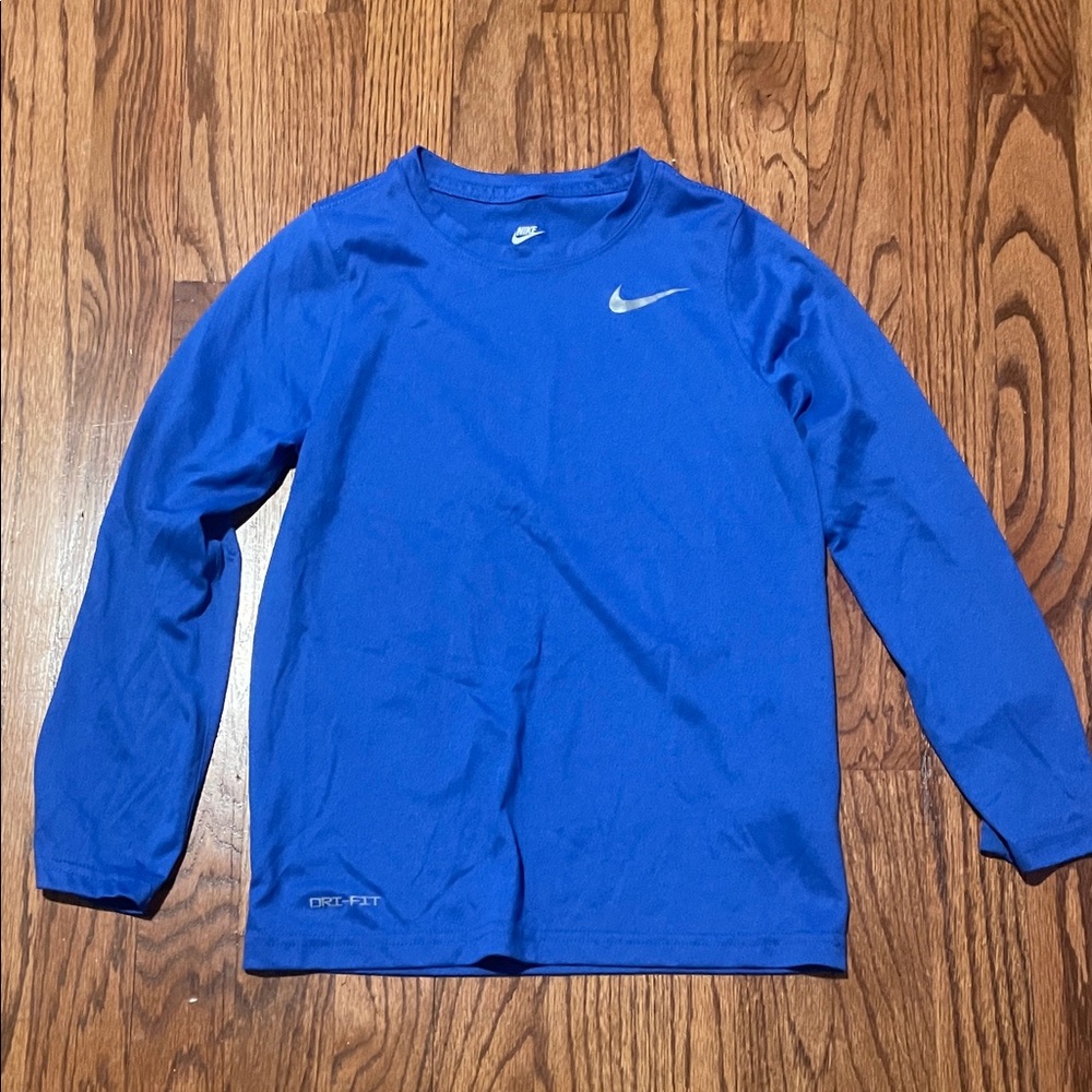 Nike Royal Blue Long Sleeve Performance Top with Silver Swoosh